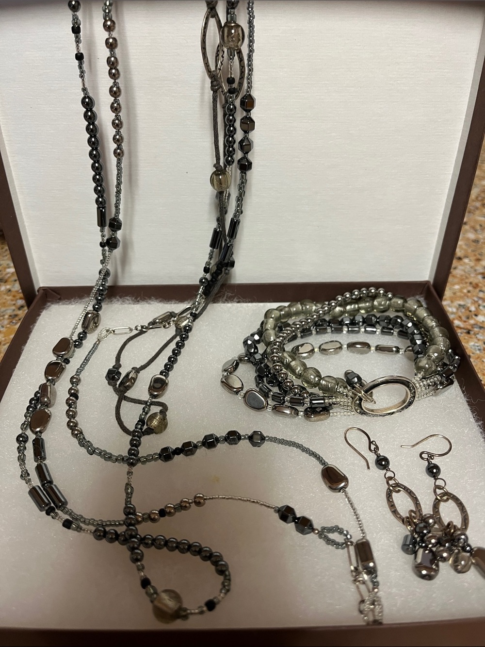 Silpada Hematite & Sterling Siver Bead Multi-Strand Necklace Set